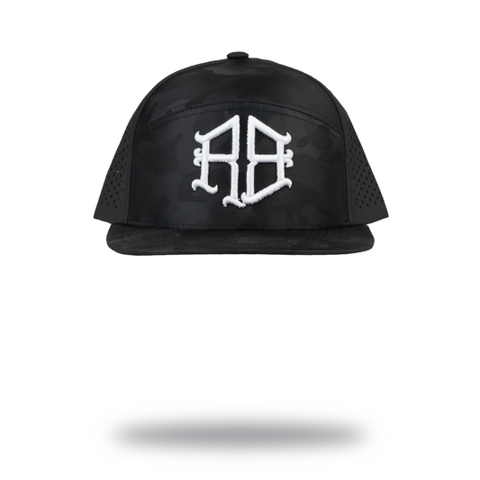 RBL LOGO 6 PANEL HYBRID CAP (BLACK CAMO)